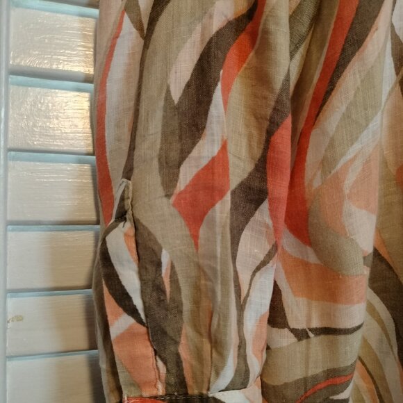 JM Collection Coral,tan and white linen shirt - Picture 3 of 5